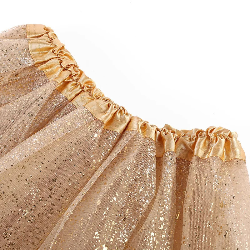 Childrens fashion show Golden Princess dress Cute little girl performing gauze mesh solid color Polyester dance tutu skirt 260207