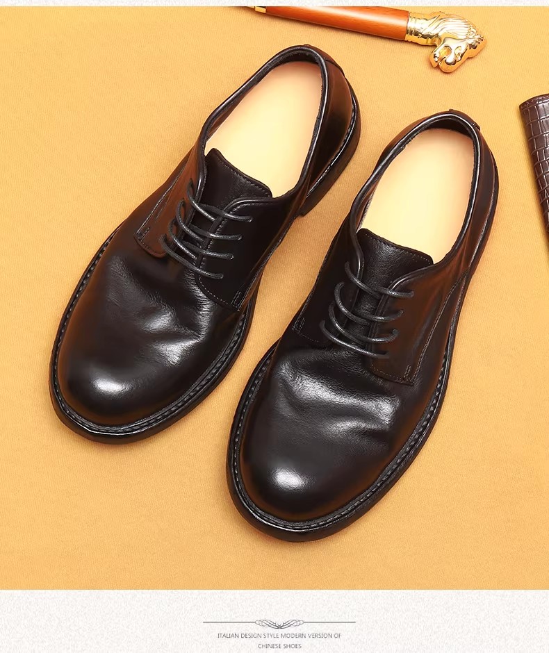 Men's Formal Business Shoes British Style New Large Head Top Layer Cowhide Genuine Leather Goodyear Welt Handmade Derby Shoes
