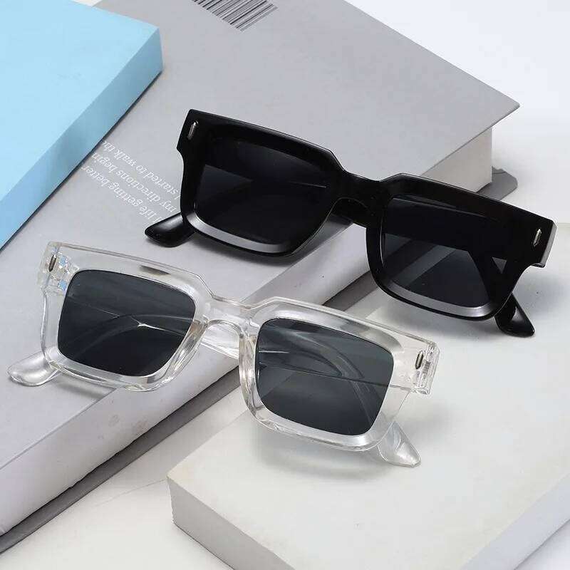 Brand Designer Square Sunglasses Women Men Ocean Color Shades Sun Glasses Female Fashion Rectangle Rivet Oculos De Sol Y260207