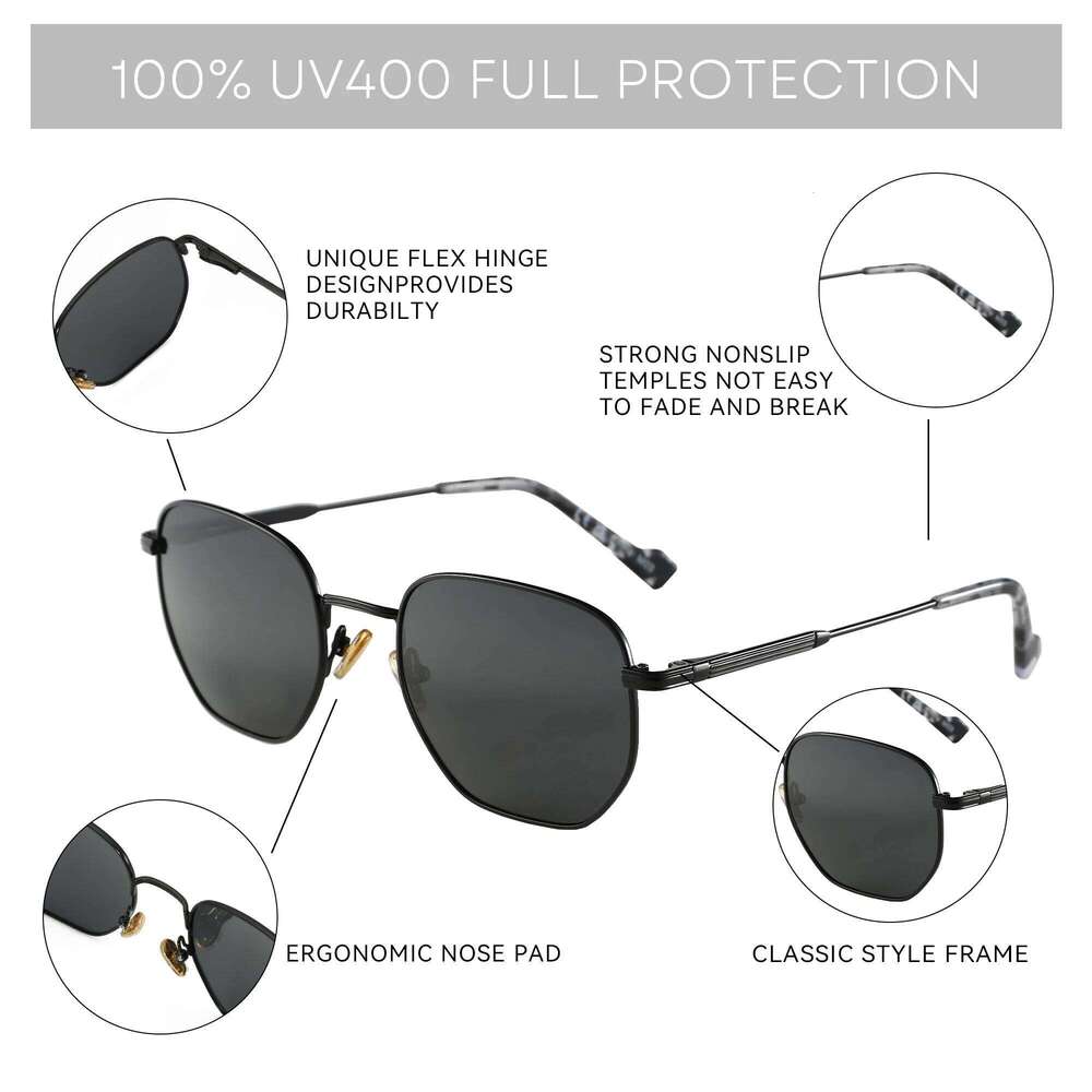 ZENOTTIC Fashion 2024 Hexagonal Geometry Polarized Sunglasses for Men and Women Polygon Metal Shade Pilot Sun Glasses ZS1203 Y260207