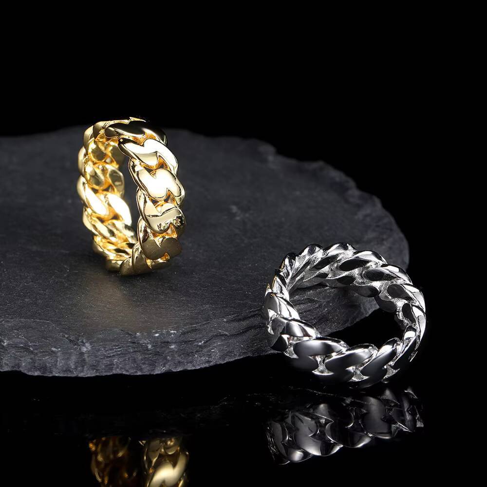 Cross-border European and American hip-hop simple 8mm glossy Cuban chain ring real gold electroplated hipster hiphop mens ring