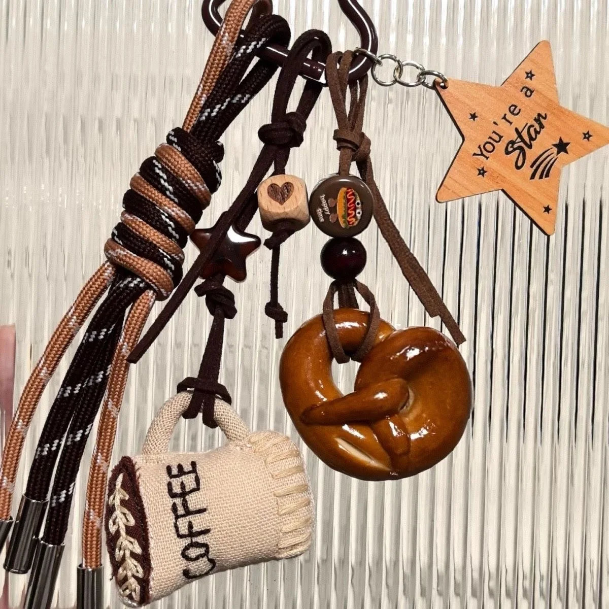Handmade baseball personality keychain Creative simple soda bread fringe trend accessories Dachshund dog bow hairball bag pendan 260107