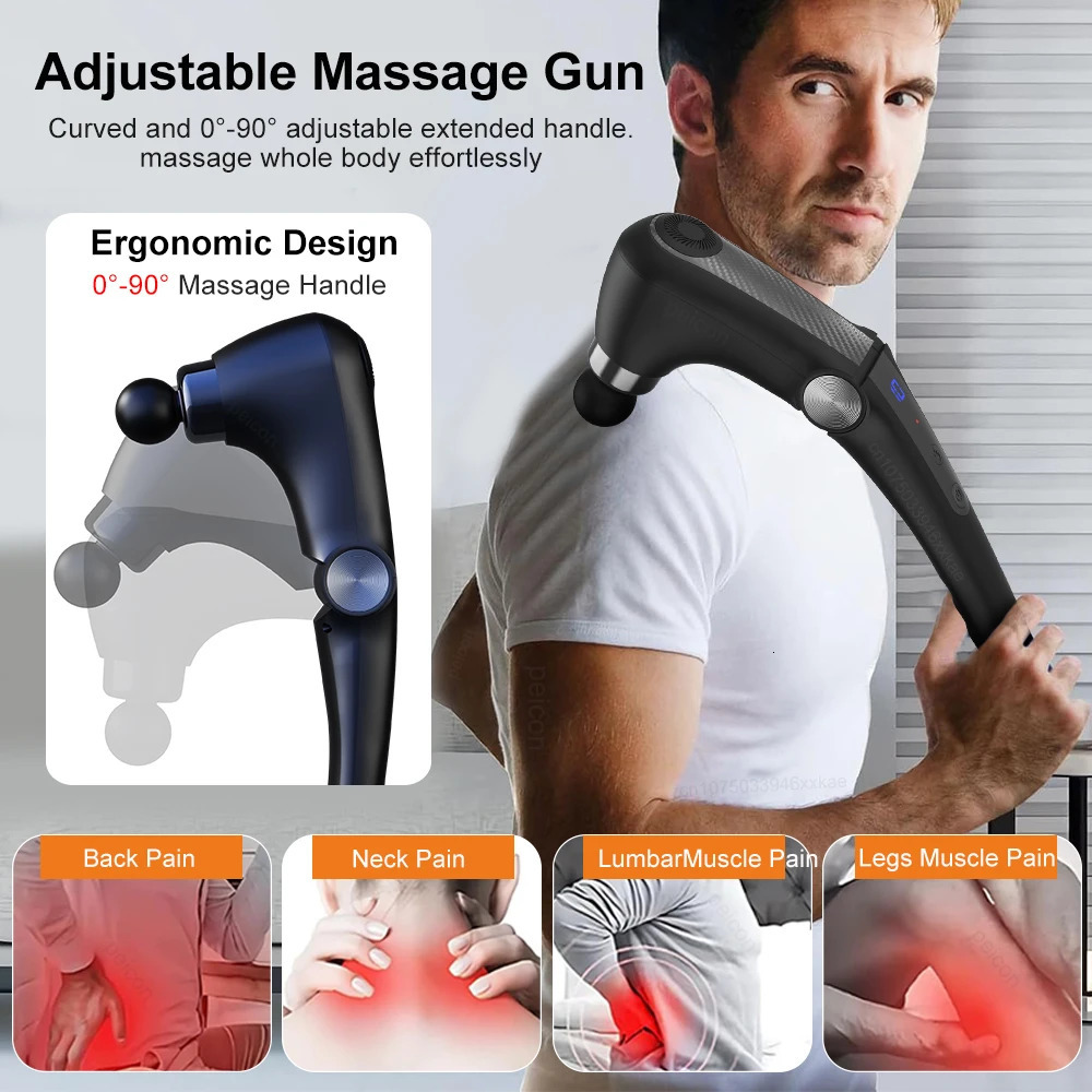 Fascia Gun With Extended Handle Foldable Massage Gun for Neck Back Shoulder Leg Cold Compress Adjustable Body Massagers 260129