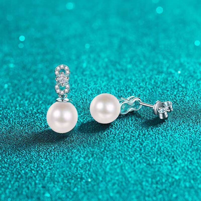 Az834-E Women's Luxury Pearl Fashion Style 925 Sterling Silver Moissanite Diamond Earrings