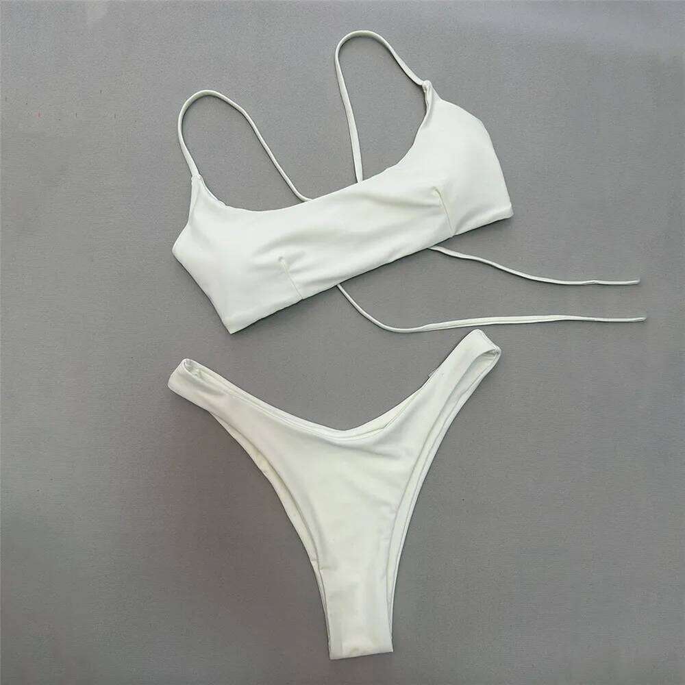 Brown Bandeau Micro Bikini Set Back String Lace-up Sexy Swimsuit Solid Swimwears Woman 2026 High Cut Bathing Suit Bikinis Femmes C260207