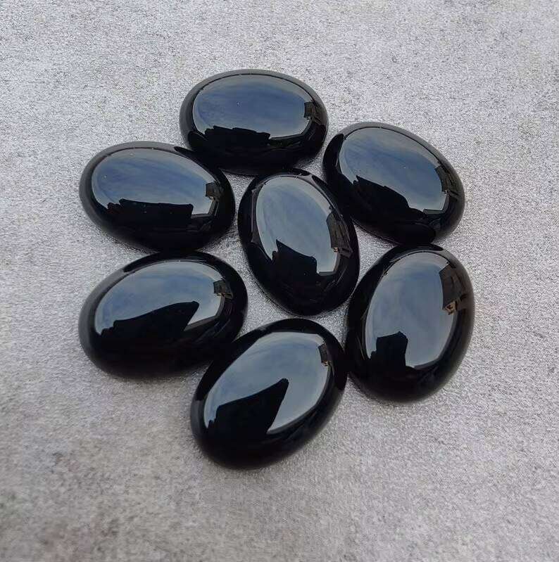 Shop Online Natural Black Onyx 6Mmx8mm Oval Flat Back Calibrated Customized Loose Gemstone Bulk Factory Price Gemstones For Sale