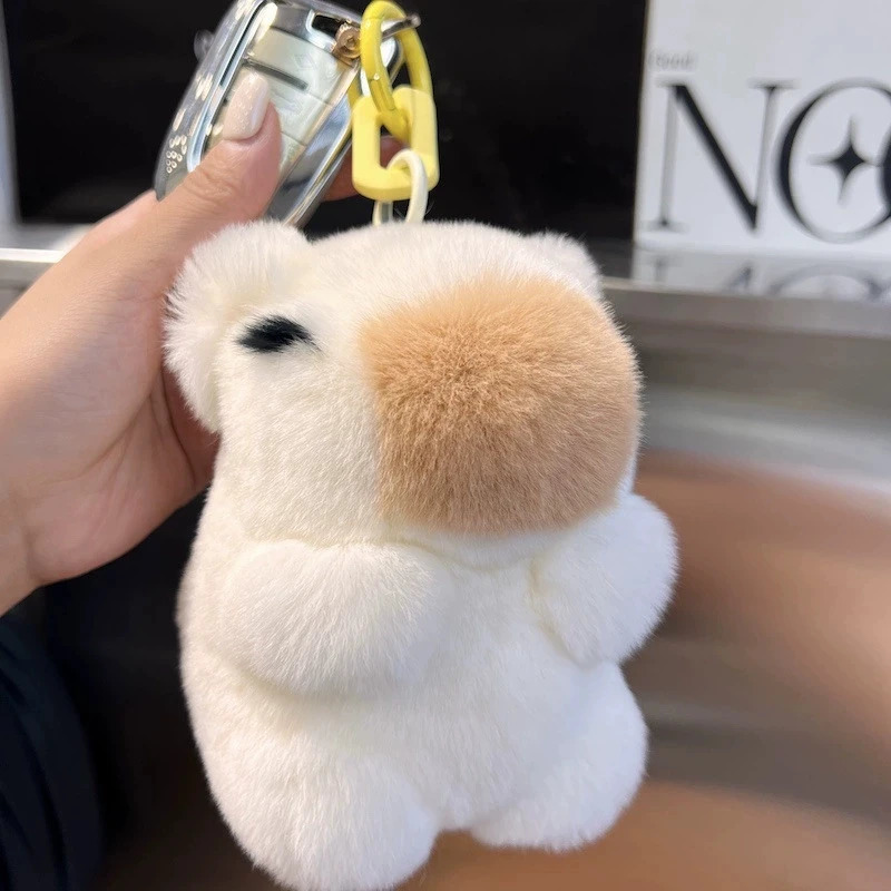Mini Real Rex Rabbit Fur Bunny Keychain Girl Toy capybara Women Bag Charm Jewelry Pendant Car Key Metal Ring Classic Ornament 260107