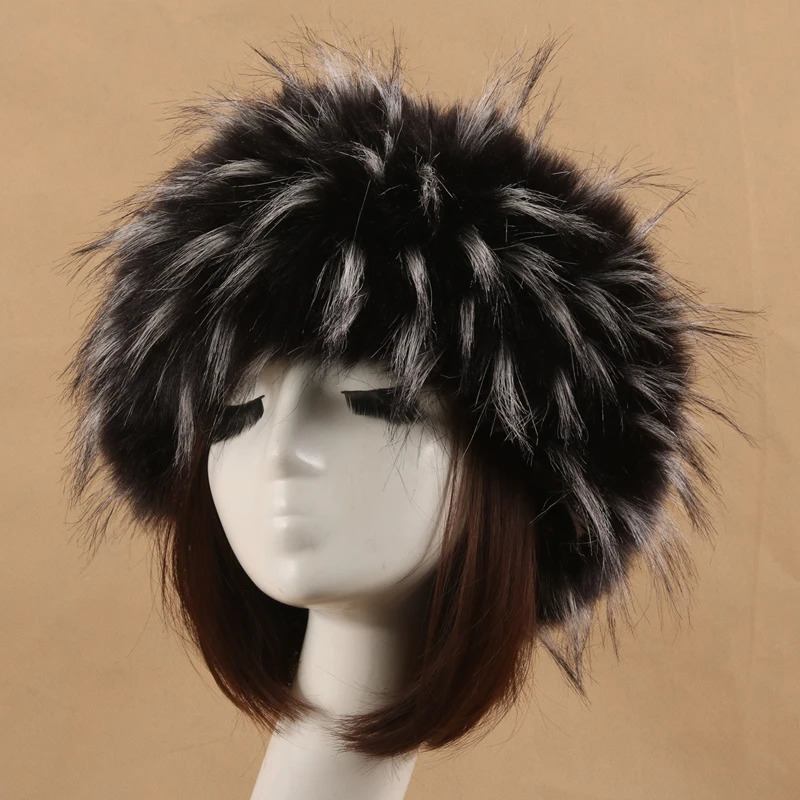 Winter Outdoor Thick Furry Hairband Faux Fur Plush Empty Top Women Beanie Hats Russian Caps Female Elegant Cold-Proof Snow Caps 260202