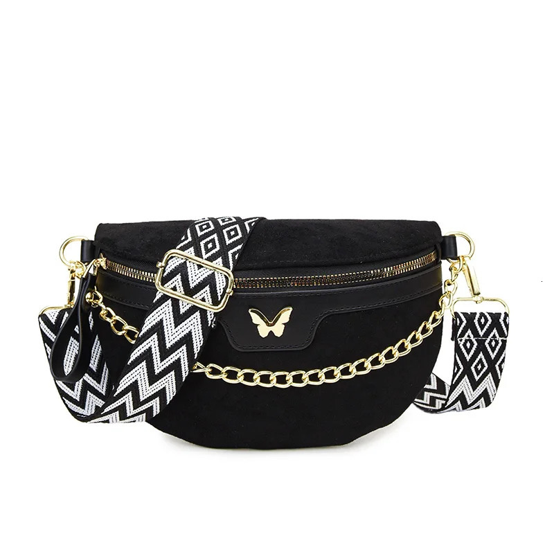 Faux Suede Chest Bag Bohemia Women Waist Bag PU Leather Handbag Chain Waist Pack Adjustable Strap Fashion Shoulder Crossbody Bag 260130