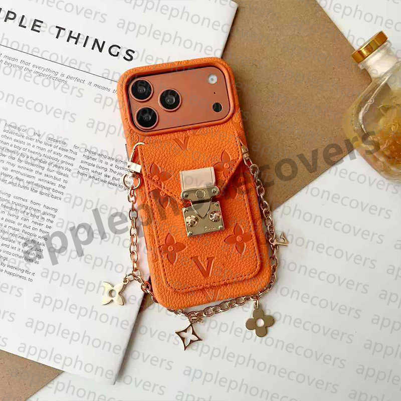 17 pro max Designer Phone Case with Card Holder for iPhone 16 15 pro max 14 13 11 12 Brand Letter Monogram Leather Wallet Crossbody Lanyard Cover