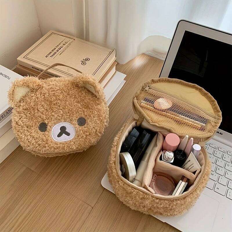 Teddy Bear Makeup Bag | Portable Manga Laundry Bag, Perfect Birthday Gift For Girls, Cute Storage & Toiletries Orga Y260206