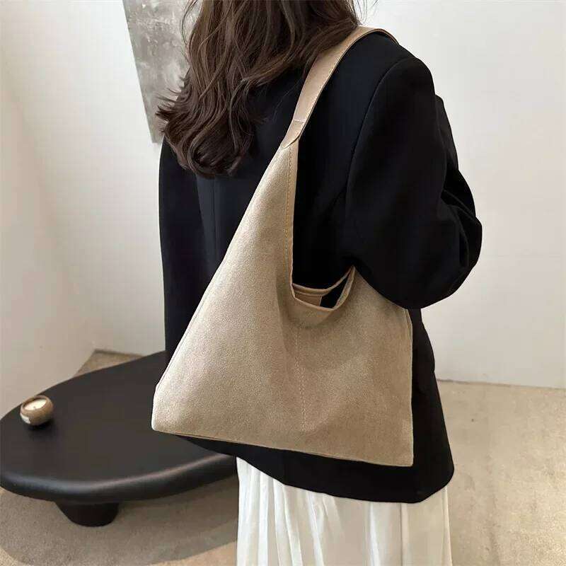 Casual Vintage Faux Suede Shoulder Bags for Women Simple Ladies Underarm Bag Tote Commuter Large Capacity Female Purse Handbags C260207