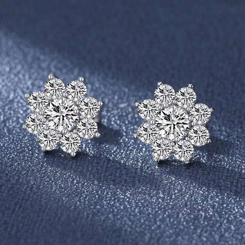 Fashion Jewelry 0.5Ct Flower 925 Silver For Women Vvs D Moissanite Earrings