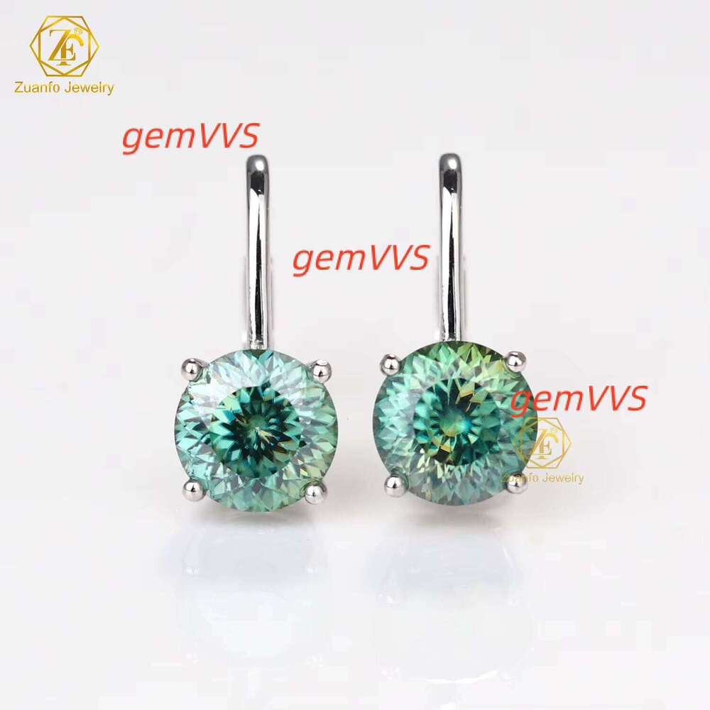 New Collection Blue Green Portuguese Cut Moissanite 8Mm 2Carart 18K Gold Plated 925 Silver Hidden Halo Diamond Earrings