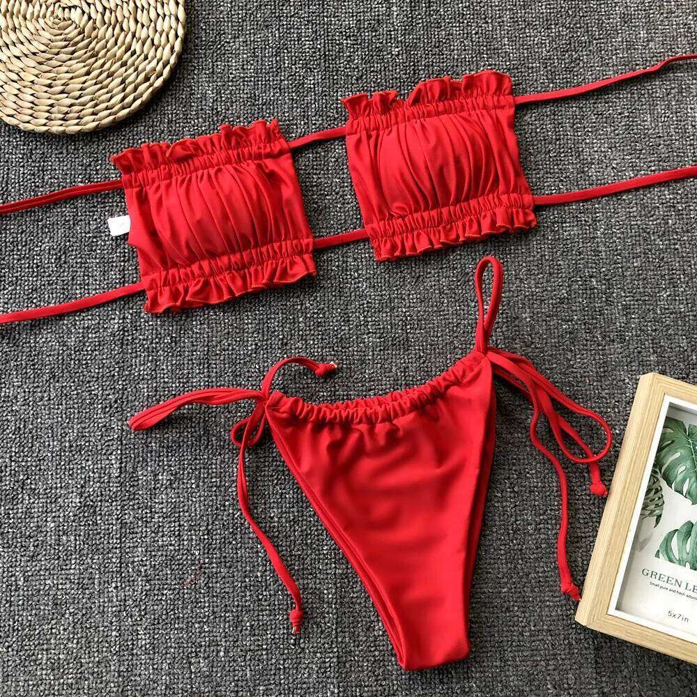 Ruched Bikinis Sexy String Swimsuit Women Extrem Bikini Swimwear Bathing Suit Trend Beach Wear Mayo Tangas De Bain Femme C260207