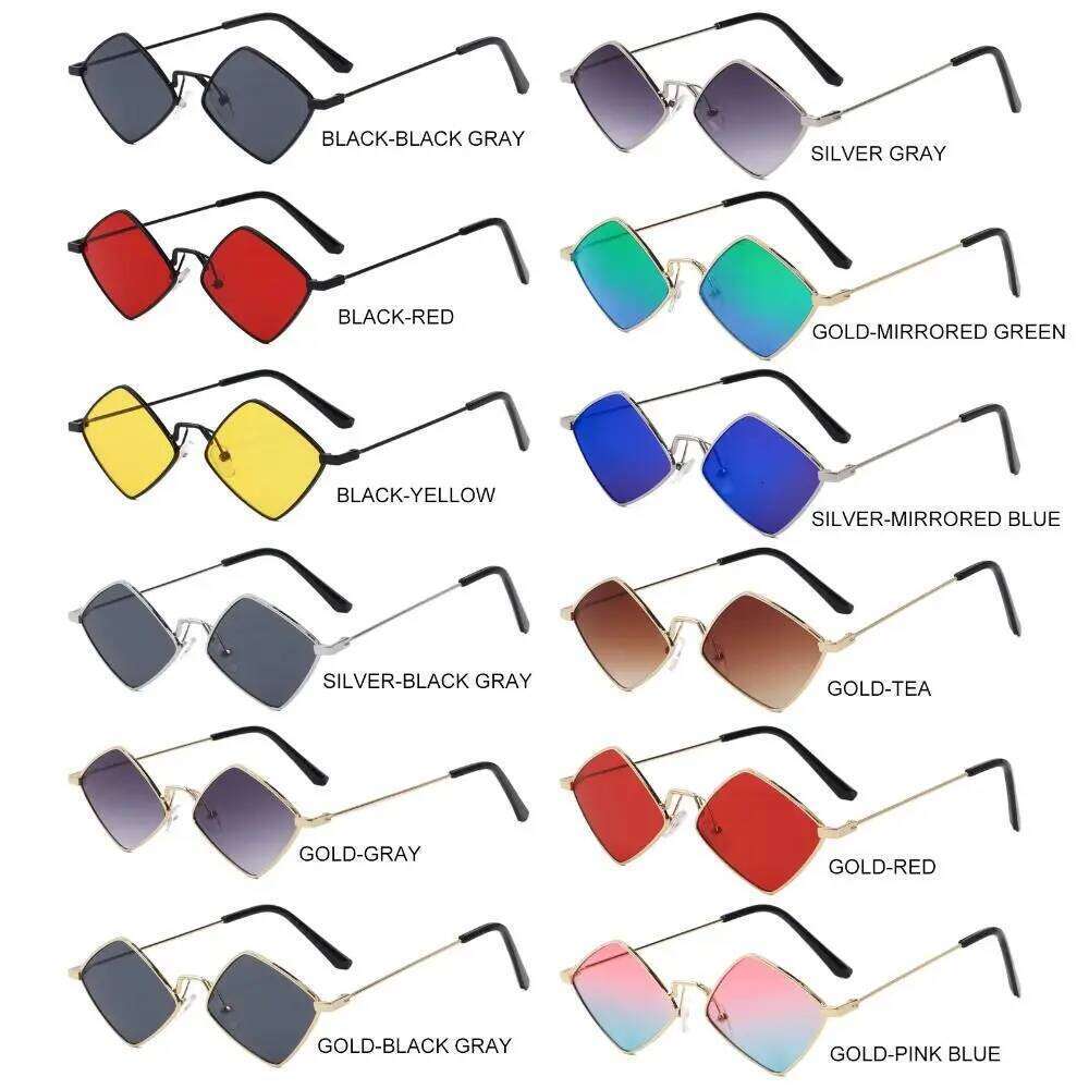 Hipster Polygon Women Irregular Vintage Small Frame Rhombus Ladies Sunglasses Shades Retro Alloy Eyewear Black Y260207