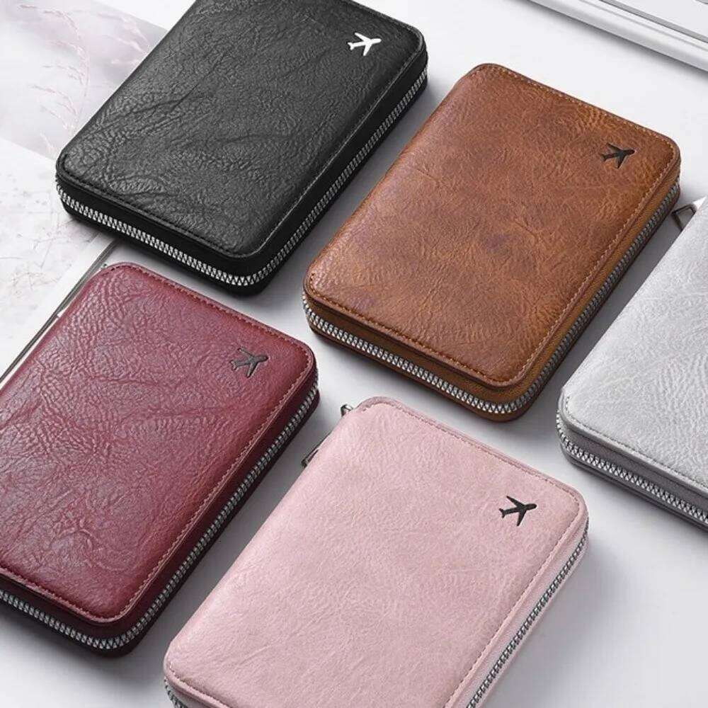 Solid Color PU Bag Airplane Check-in RFID Anti-theft Clip Passport Cover Card Holder Travel Wallet Men Y260206