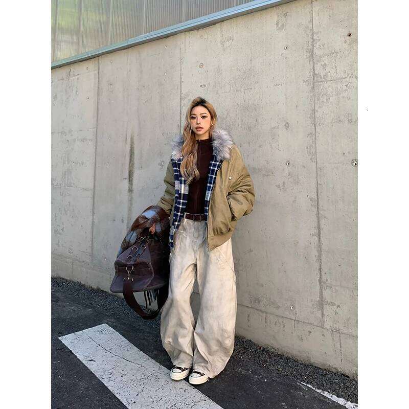 American Retro 2000s High Waist Full Length Jeans Pockets Hip-hop Baggy Cargo Pants Women Casual Y2K Grunge Street Denim Trouser