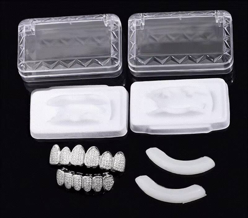 Silver Bling Hip Hop Grillz Mold Kit De Dent VVS Moissanite ZIRCON Iced Out Gold Grills Teeth Grillz Custom Grillz for Teeth