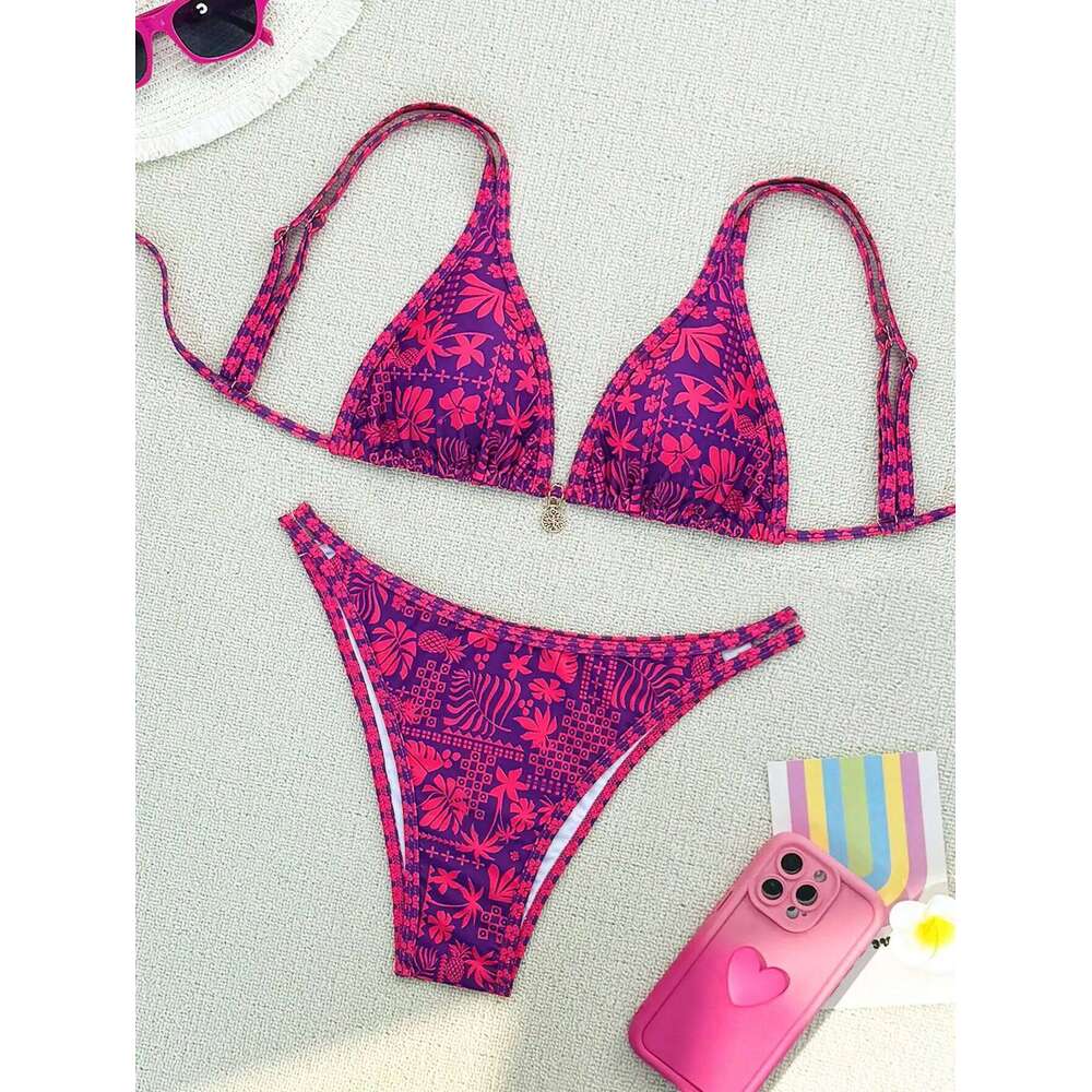 Summer purple red mature beautiful bikini set suitable for women to take photos by the sea C260207