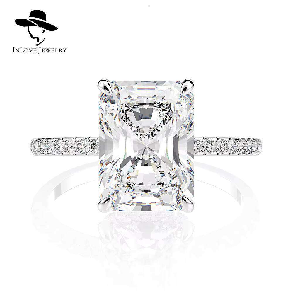 925 Sterling Silver Luxury Ring For Women Sparkling 4Ct Moissanite Diamond Radiant Cut Big Rectangular Engagement Jewelry