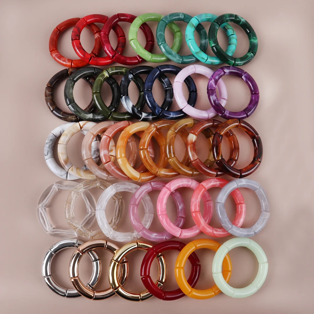 Trendy Resin Geometric Beaded Bracelets on Hand Acrylic Bamboo Tube Bangles Bracelets For Women Fashion Jewelry Valentines Gift 260120
