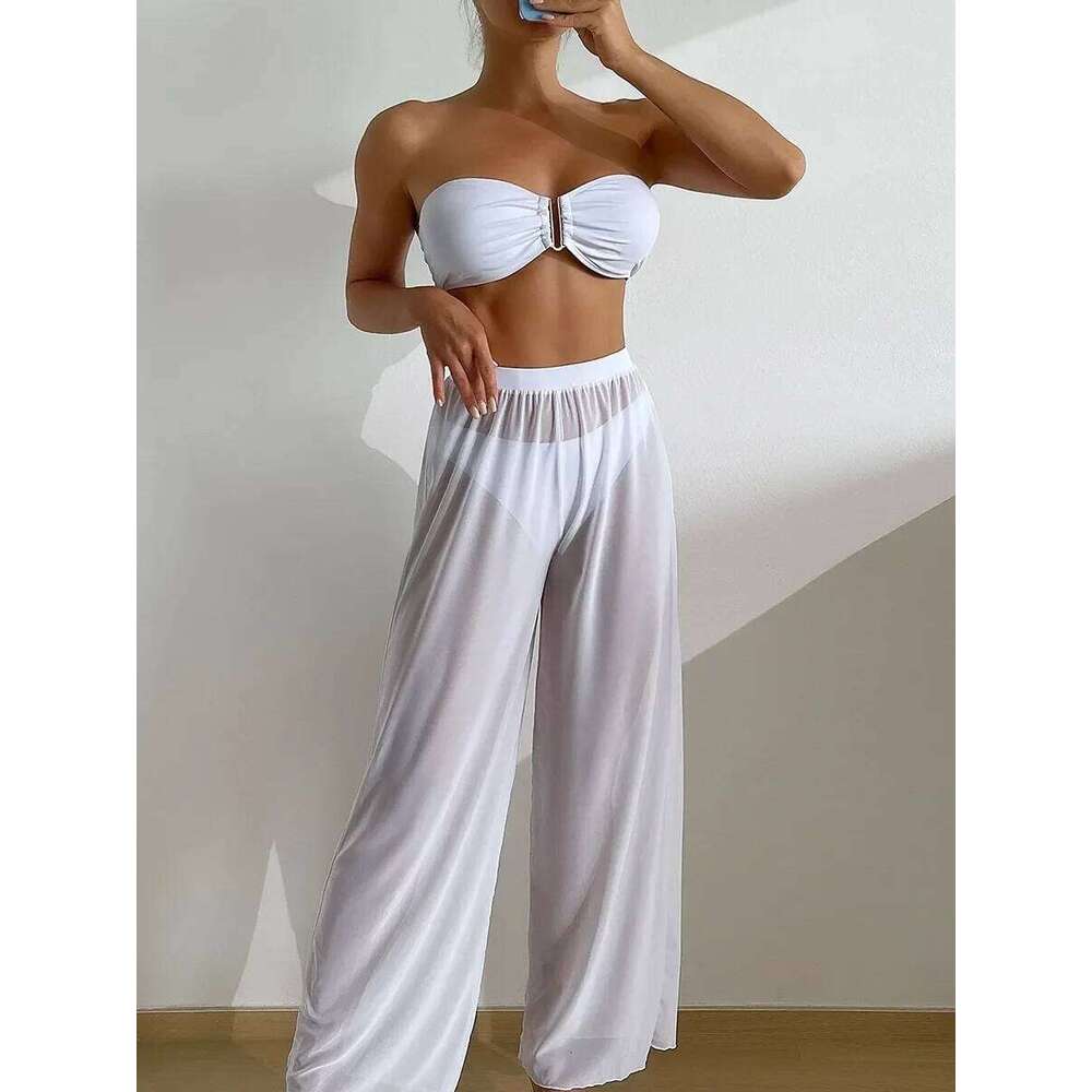 3 Pieces U Wired Bandeau Bikini 2025 Sexy Swimsuit Women & Beach Pants Swimwear Female Beachwear Bathers Bathing Swimming Suit C260207
