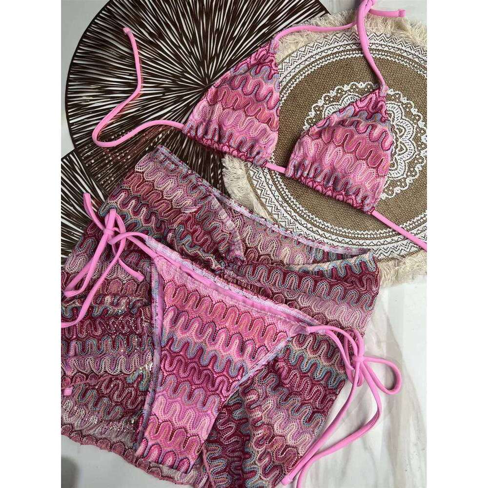 Women Knitted Skirt Three-Piece Set Split Swimsuit Bikini C260207