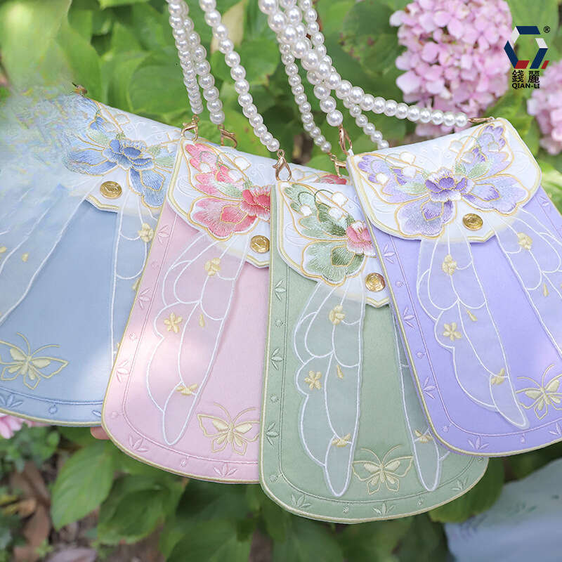Li Hanfu Accessories Ancient Crossbody Embroidered Butterfly National Style Fairy Pearl Chain Square Bag Evergwish