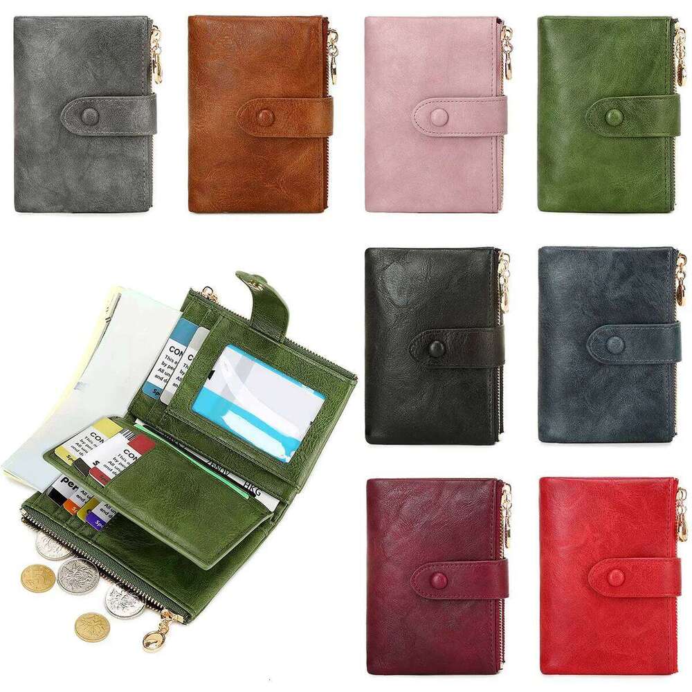 Retro Wallet Women's Short Three fold Large Capacity Double Zipper ID Credit Card Holder Minimalist Solid Color Lady Coin Purse Y260206
