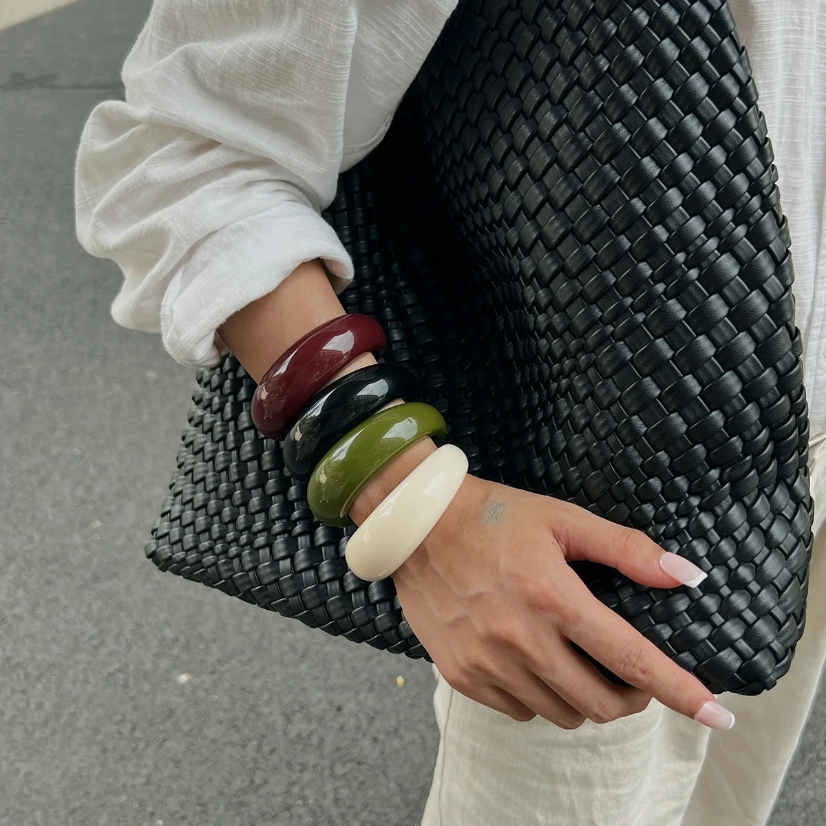 Modern Sweet Moon Shape Acrylic Resin Open Bracelets Rings For Women Geometric Finger Rings Cuff Bangles Punk Minimalist Jewelry 260120