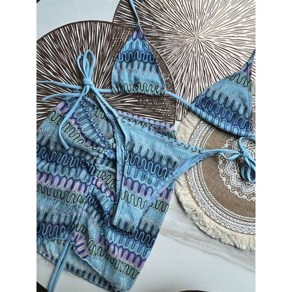 Women Knitted Skirt Three-Piece Set Split Swimsuit Bikini C260207