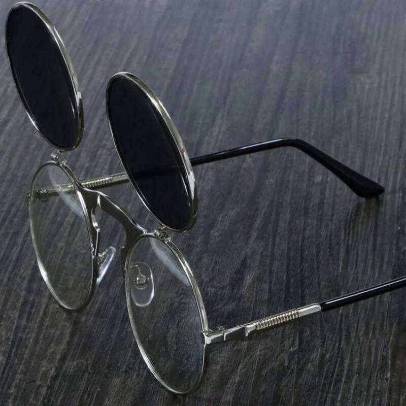 Vintage Steampunk Round Sunglasses Women Luxury Alloy Punk Men Fashion Metal Retro Clamshell Sun Glasses UV400 Y260207