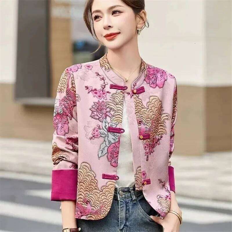 Chinese Women's National Wind Coat Spring Autumn Female New Retro Jacket Elegant Heavy Embroidery Jacquard Overwear