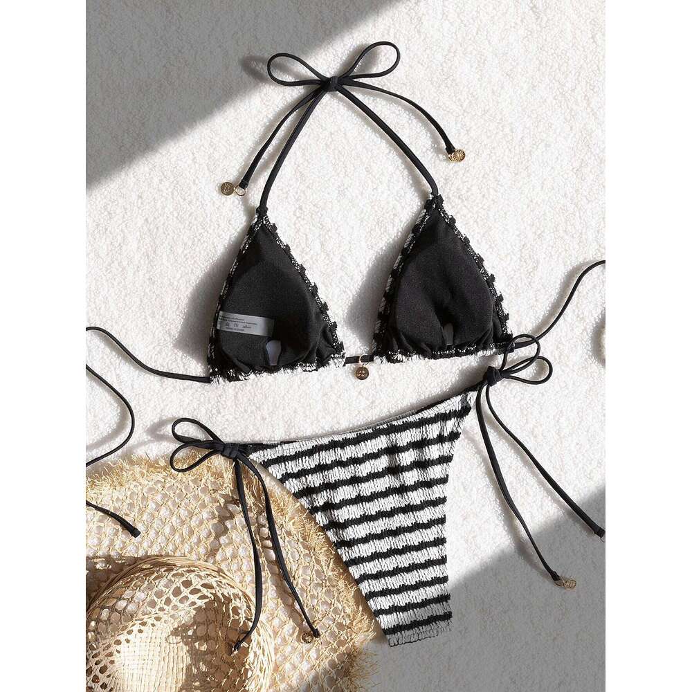 Ladies' striped and water ripple split sexy SexHy bikini swimsuit color blocking fashion high-end hot spring par C260207