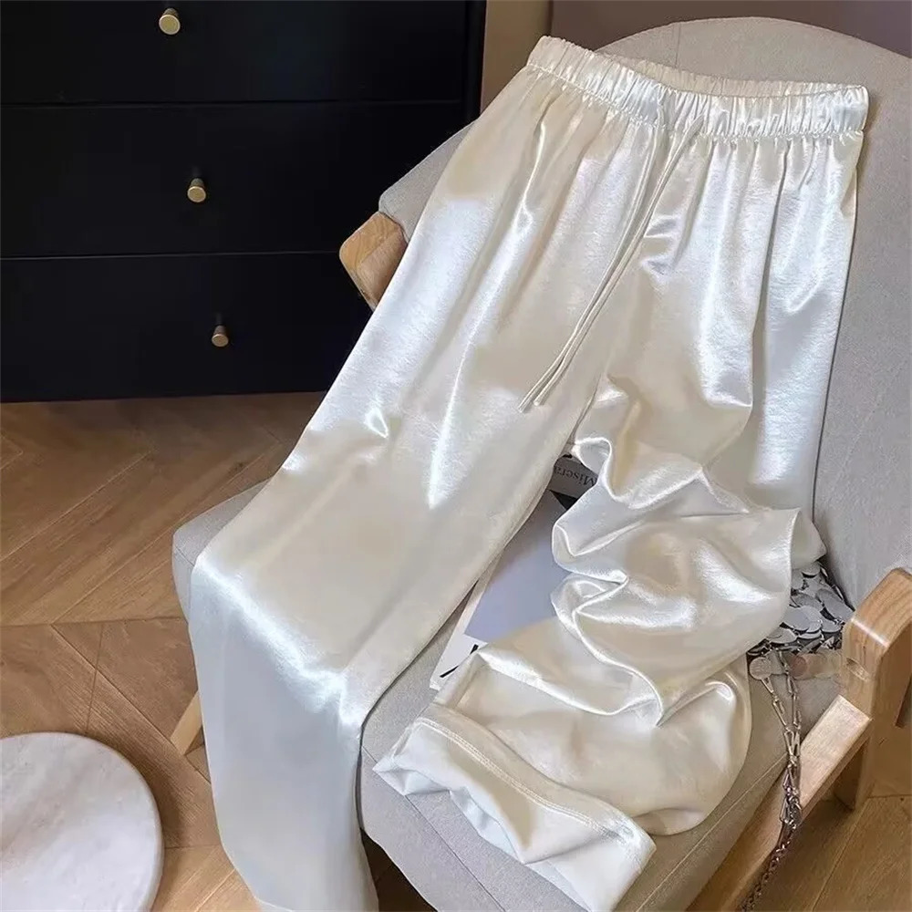 Korean Fashion High Waist Thin Wide Leg Women Summer Office Lady Solid Color Straight All-match Casual Pants Trousers Clothes 260130