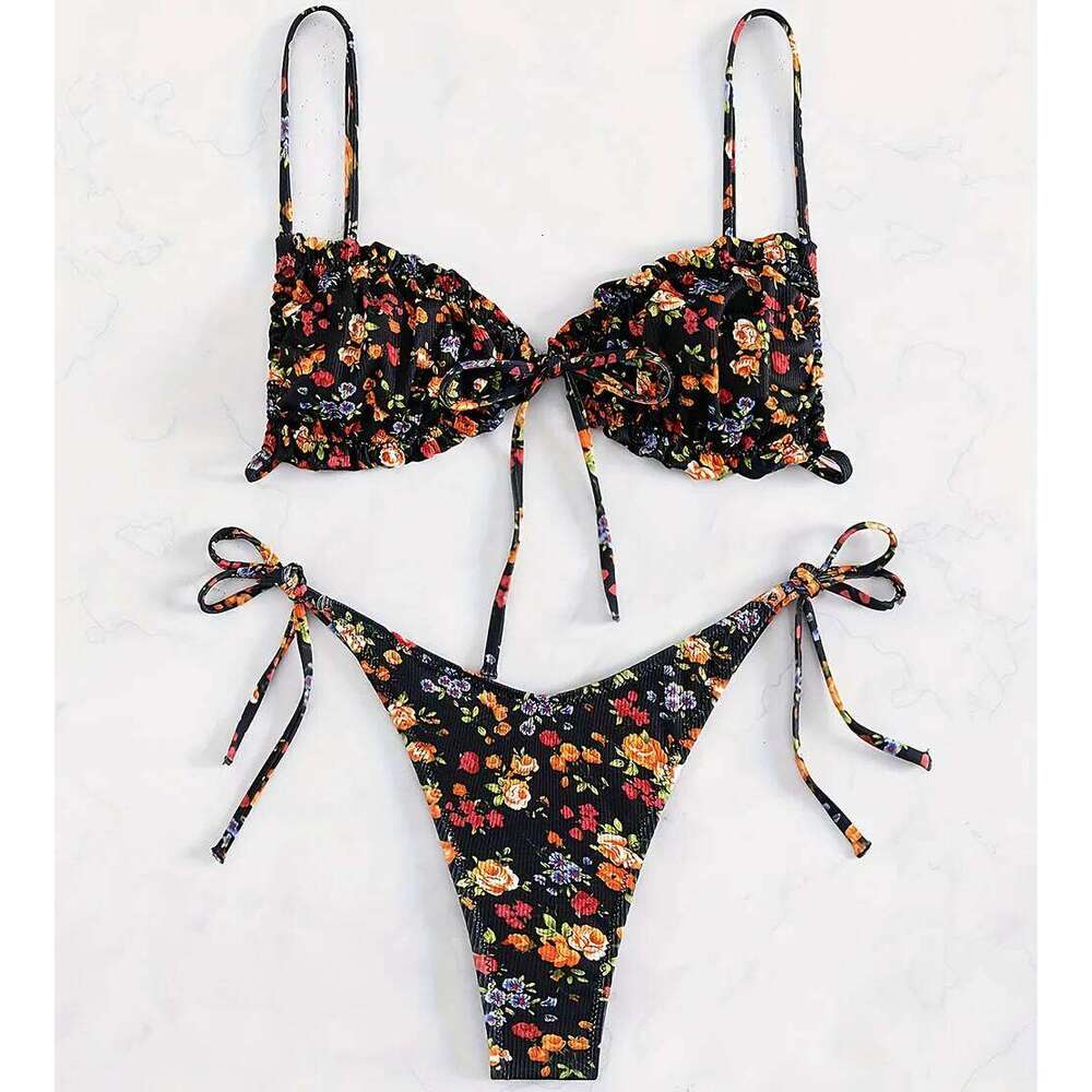 Sexy Floral Print Push Up Bikini Sets Women Swimwear Two Pieces Swimsuit Low Waist Bather Beach Bathing Suit Summer 2025 New C260207