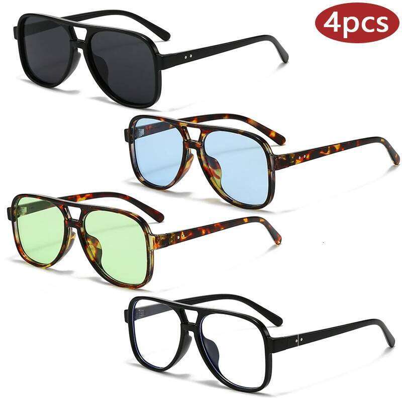 1/4pcs Double Bridge Vintage Sunglasses Retro Classic Square UV Protection Driving Brand Big Shades Women Eyewear Y260207