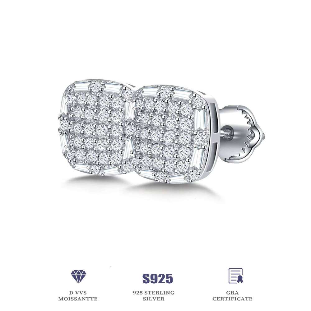 925 Sterling Silver Earrings Iced Out Round Brilliant Cut Vvs Moissanite Diamond Stud Earring For Men Women