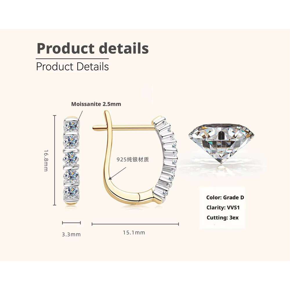 Fashion 925 Sterling Silver 18 K Gold Plated Claw Setting Round Cut 0.6Ct VVS GRA Moissanite Anti Tarnish Jewelry Hoop Earrings