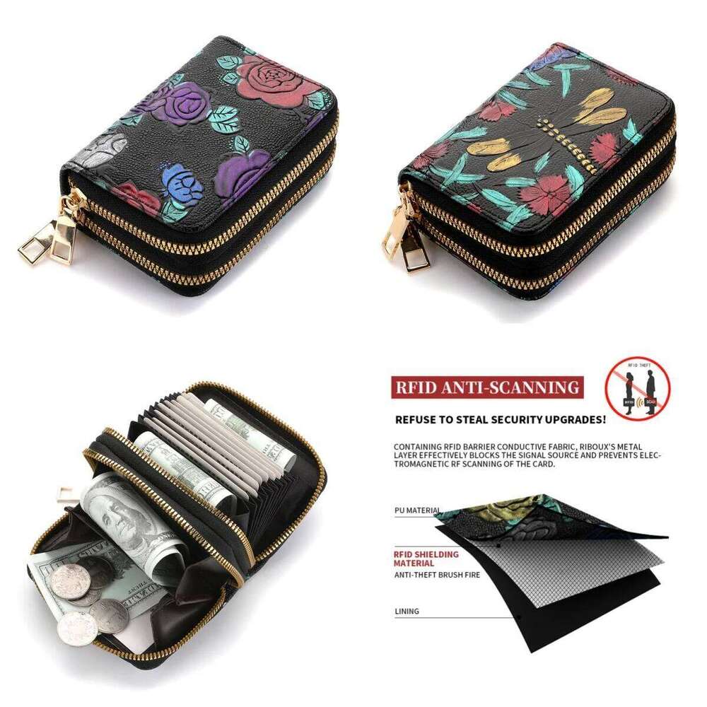 Girls High Quality Fashion Multi-Function Credit Card Holder With Wallet Rfid Double Zipper Coin Purse For Women Y260206