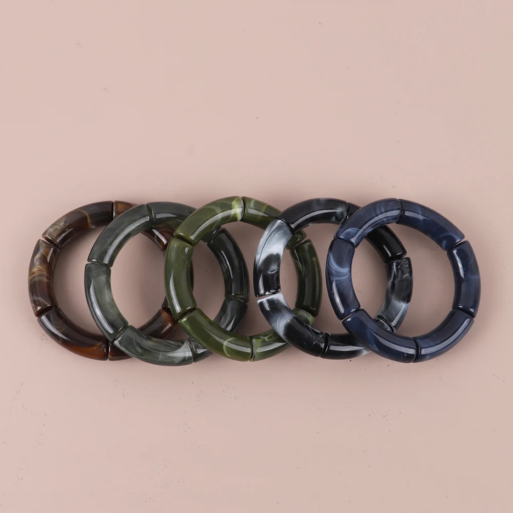 Trendy Resin Geometric Beaded Bracelets on Hand Acrylic Bamboo Tube Bangles Bracelets For Women Fashion Jewelry Valentines Gift 260120
