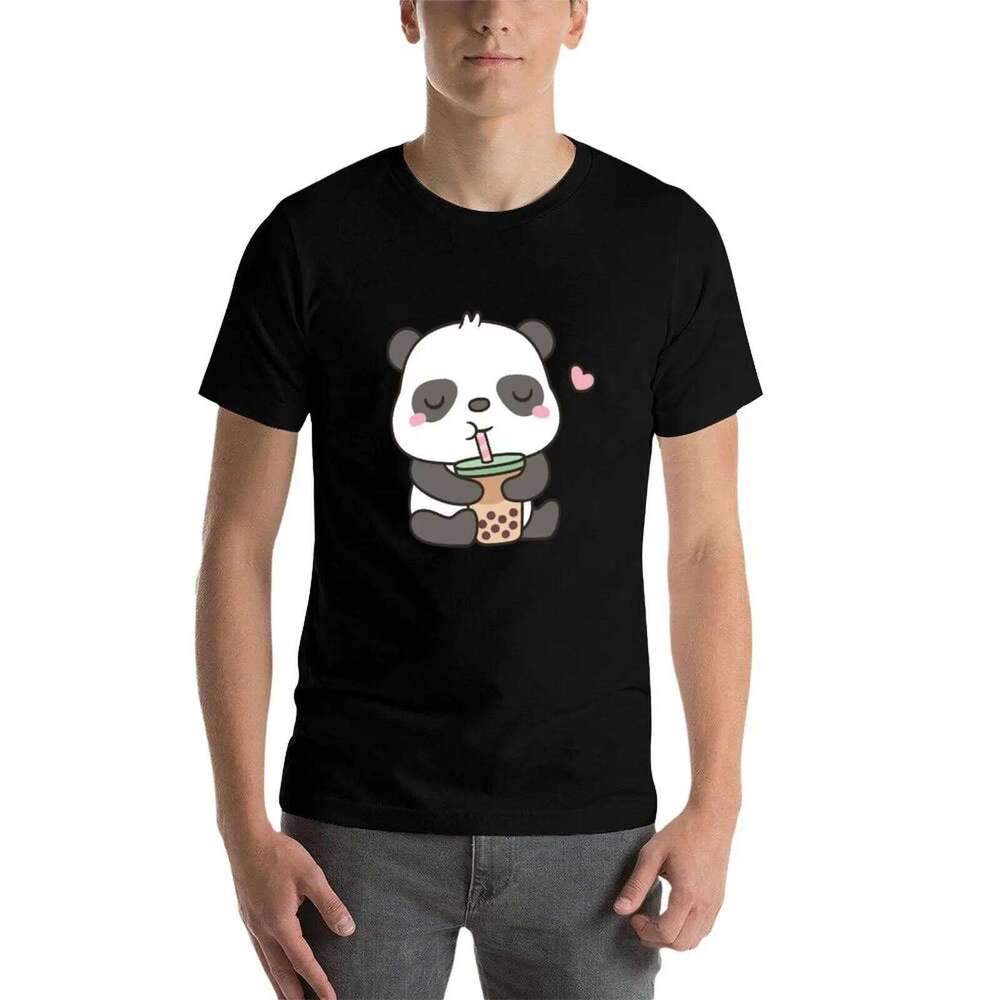 Little Panda t Enjoying Tea Cute Boba shirts graphic T-Shirt shirt man C260207
