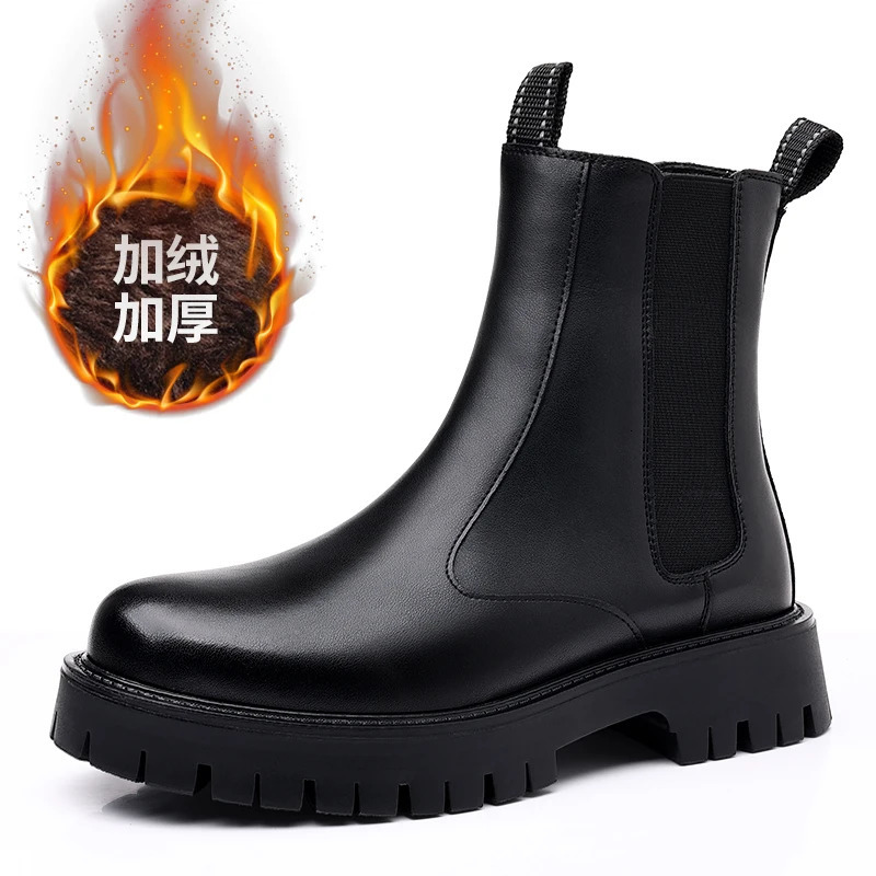 big size men fashion high chelsea boots slipon genuine leather shoes black stylish cowboy platform boot long motorcycle botas 260208