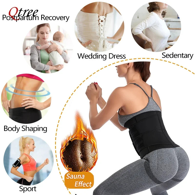 Qtree Women Belly Cincher Body Shaper Corset Plus Size Weight Loss Tummy Control Slimming Sweat Fat Burning Girdle Shapers Belt 260207