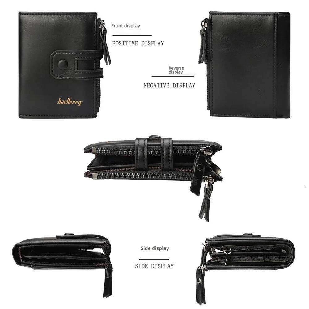 Baellerry Men's Short PU Wallet with Snap Button & Alloy Zippers Multi - Card Slots Compact Bifold Purse for Daily Use Y260206