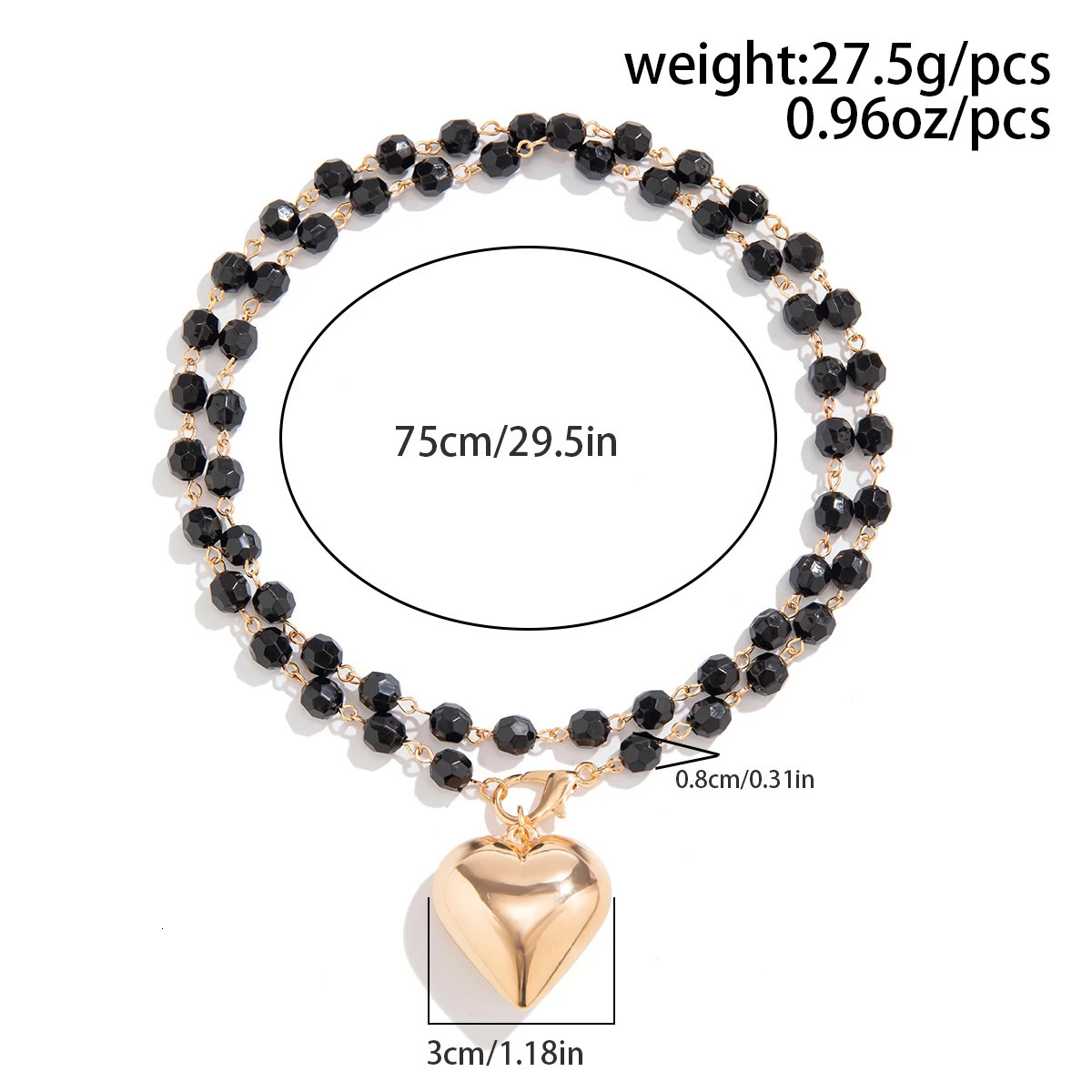 Salircon Korean Acrylic Black Beaded Double-layer Necklace Punk CCB Heart Shaped Pendant Necklace Womens Banquet Jewelry 260107