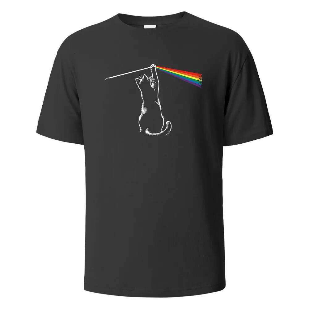 Cat Light Simplicity Printed Men's T-Shirts 100%Cotton Breathable Comfortable Tops For Summer O-neck Oversize Men Clothing C260207