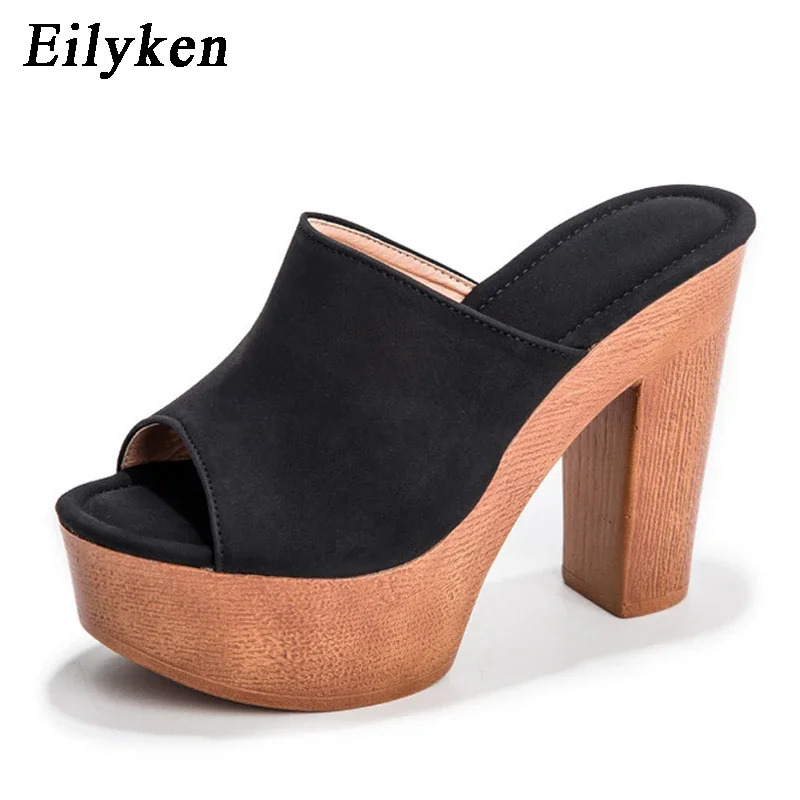 Eilyken Fashion Wood Grain High Heel Slippers Summer Roman Gladiator Peep Toe Platform Casual Ladies Shoes Sandals 260208