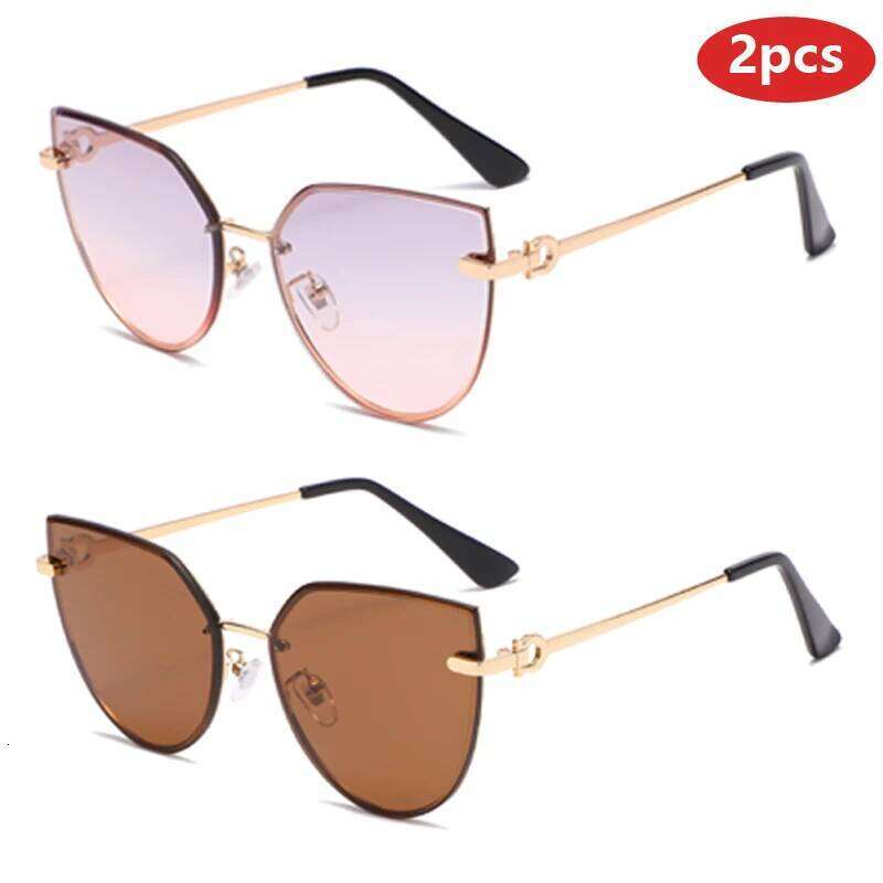 2pcs pack Large Frame Women Sunglasses Female Cat Eye Gradient Sun Glasses Outdoor UV Protection Designer Eyeglasses Y260207